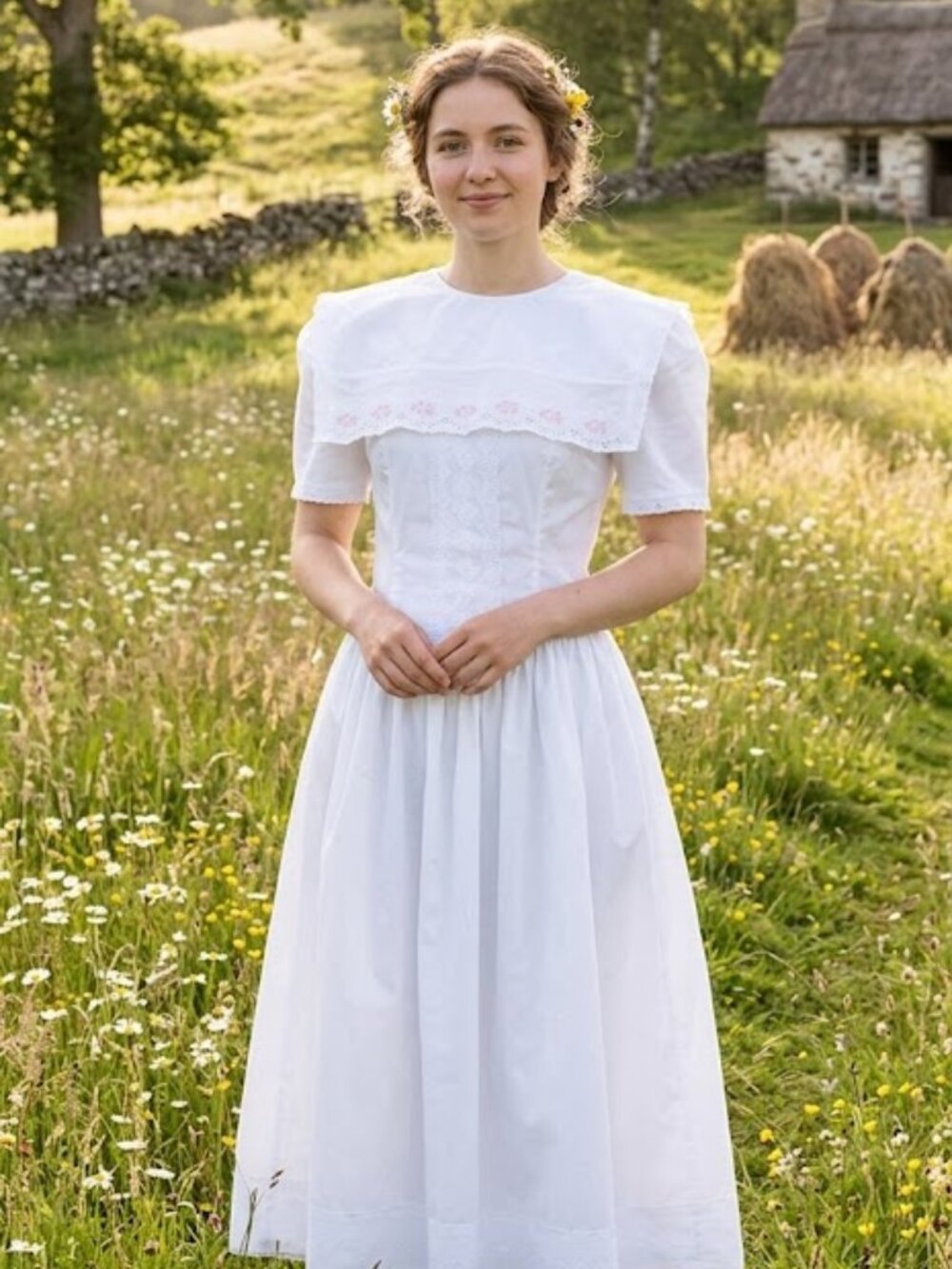 GUNNE SAX J McClintock Vintage White Cottagecore Prairie Coquette Lace Dress S